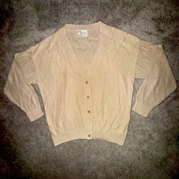 BJ by Billie Jo Vintage 60s/70s Beige Tan Cream Textured Cardigan Sweater - Picture 1 of 7